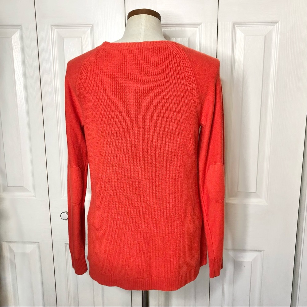 Talbots tangerine/ burnt orange scoop neck cotton sweater, elbow patches - Picture 3 of 6
